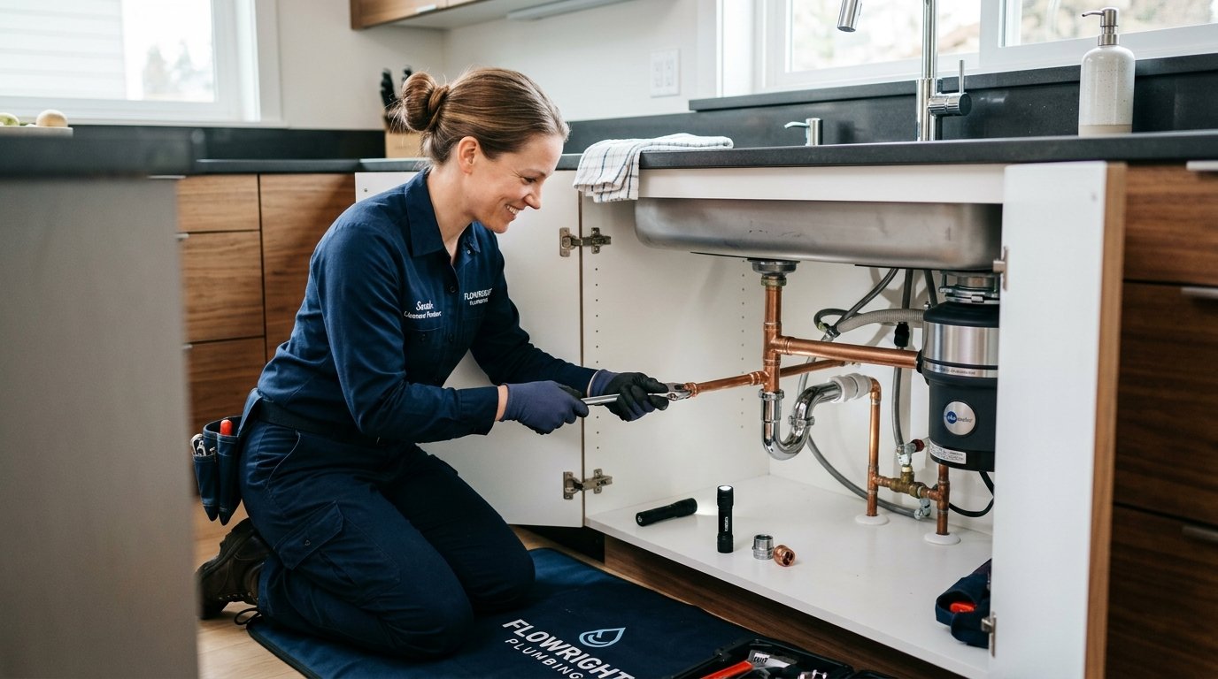 Professional plumber at work on home plumbing pipes in Toronto